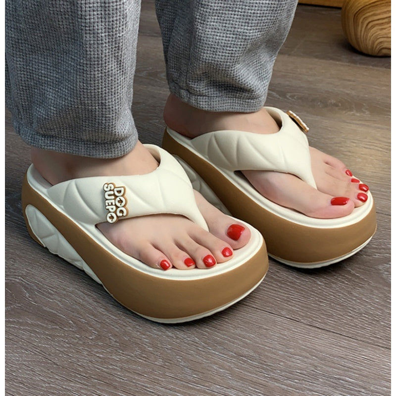 Tongs souples à plateforme bicolores pour femmes, été
