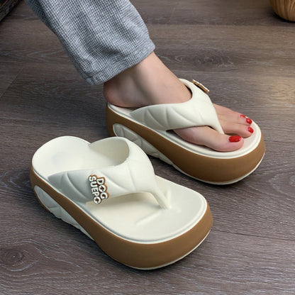 Tongs souples à plateforme bicolores pour femmes, été