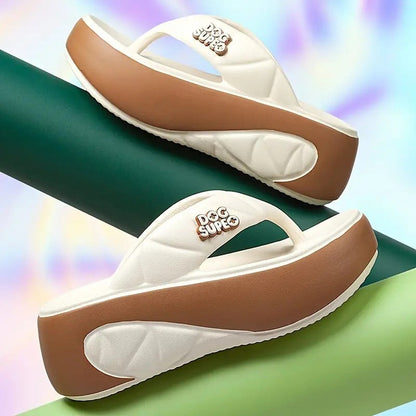 Tongs souples à plateforme bicolores pour femmes, été