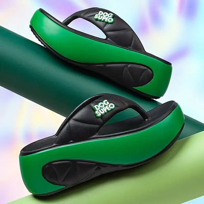 Tongs souples à plateforme bicolores pour femmes, été