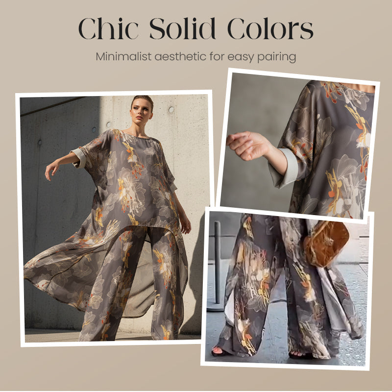 Ensemble tunique asymétrique et pantalon à imprimé floral pour femme