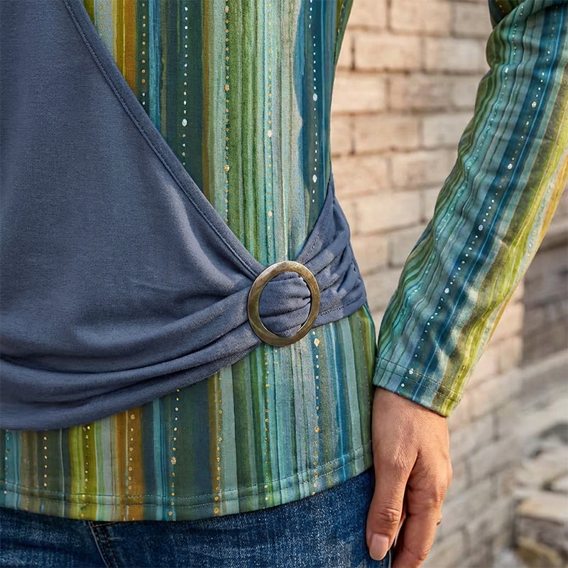 T-shirt à manches longues patchwork rayé