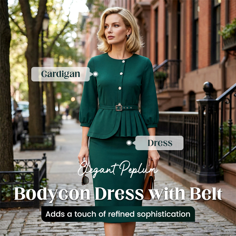 Elegant Peplum Bodycon Dress with Belt