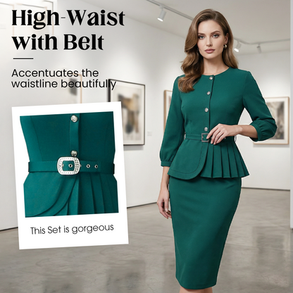 Elegant Peplum Bodycon Dress with Belt