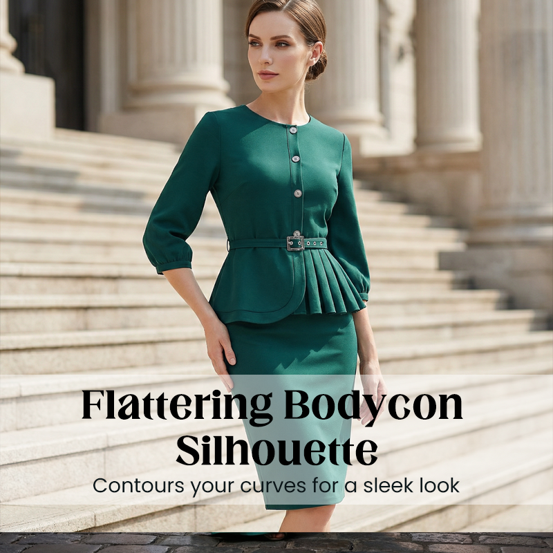 Elegant Peplum Bodycon Dress with Belt