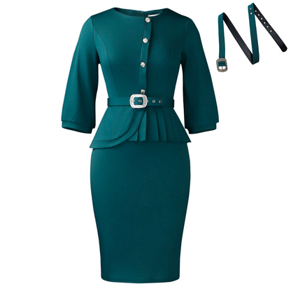 Elegant Peplum Bodycon Dress with Belt