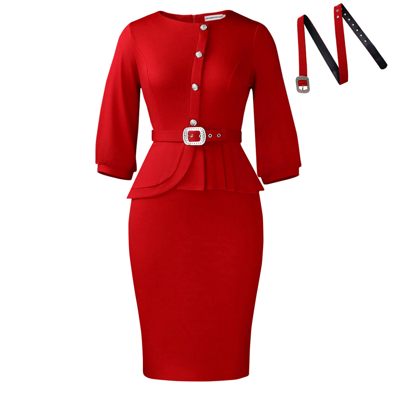 Elegant Peplum Bodycon Dress with Belt