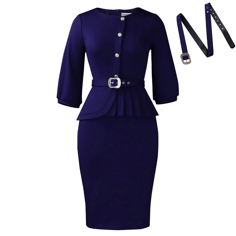 Elegant Peplum Bodycon Dress with Belt