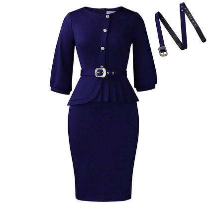 Elegant Peplum Bodycon Dress with Belt