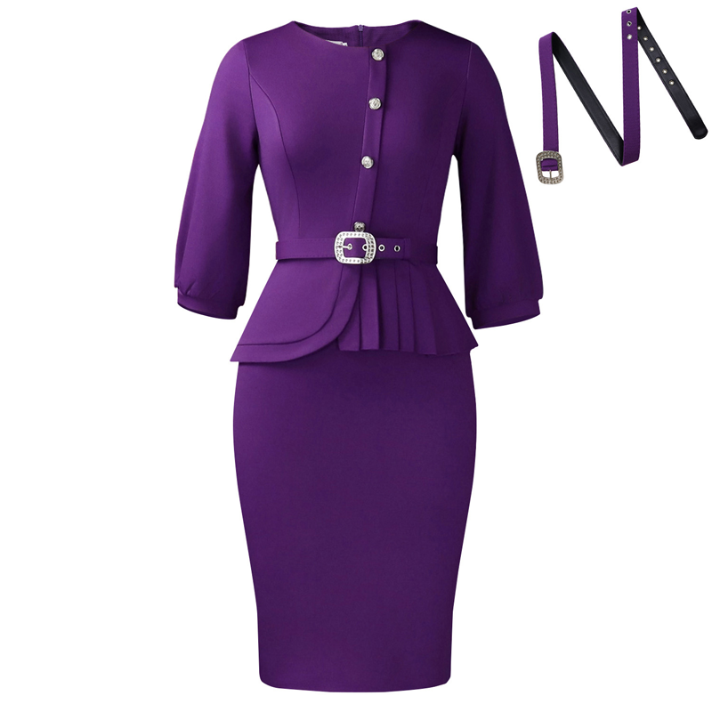 Elegant Peplum Bodycon Dress with Belt