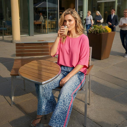 💖 Ensemble 2-pièces pour femme – Haut rose vif & Pantalon léopard – Coupe décontractée, Confortable & Respirant – Pour les loisirs et les sorties, du S au 5XL