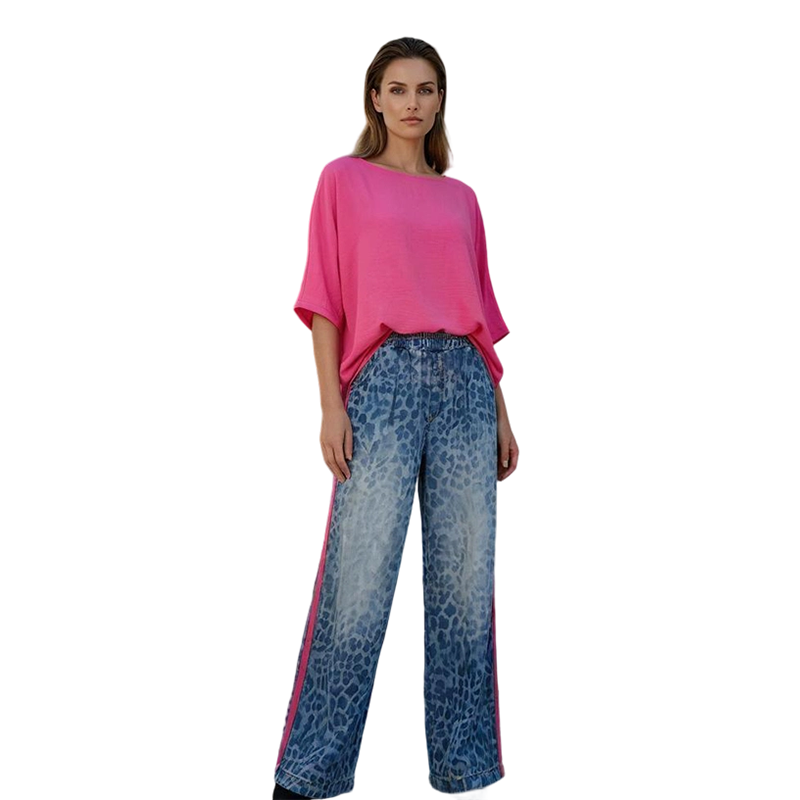 💖 Ensemble 2-pièces pour femme – Haut rose vif & Pantalon léopard – Coupe décontractée, Confortable & Respirant – Pour les loisirs et les sorties, du S au 5XL