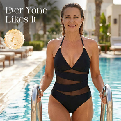 Maillot de bain une pièce à col licou avec empiècements en mesh