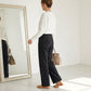 Pantalon large taille haute imprimé cœur