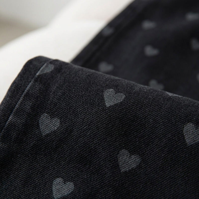 Pantalon large taille haute imprimé cœur