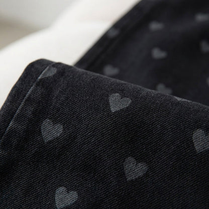 Pantalon large taille haute imprimé cœur