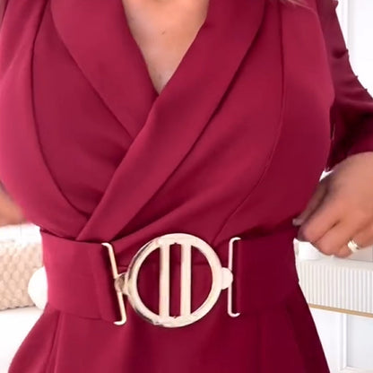 Robe Portefeuille Élégante avec Manches Transparentes et Ceinture
