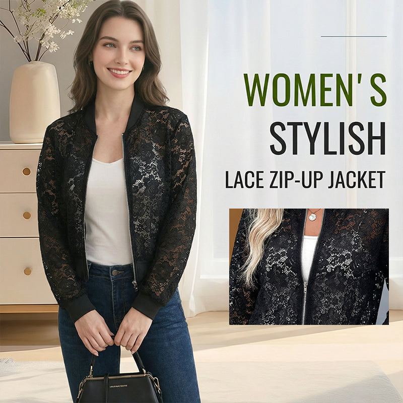 Veste légère à fermeture éclair en dentelle pour femme
