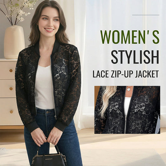 Veste légère à fermeture éclair en dentelle pour femme