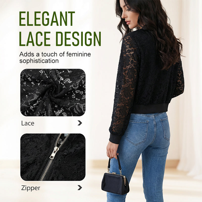 Veste légère à fermeture éclair en dentelle pour femme