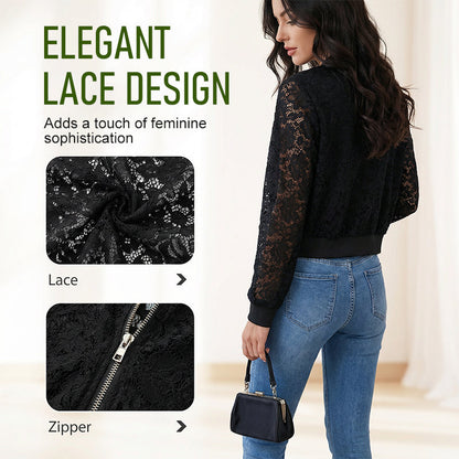 Veste légère à fermeture éclair en dentelle pour femme