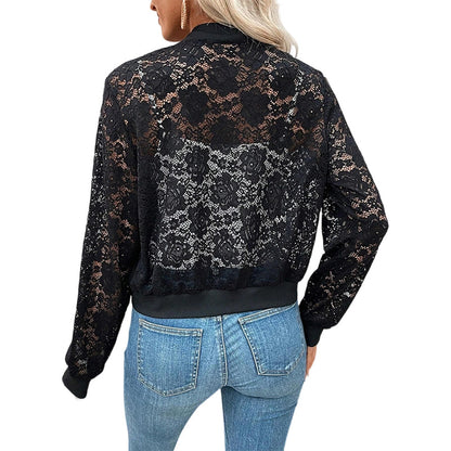 Veste légère à fermeture éclair en dentelle pour femme