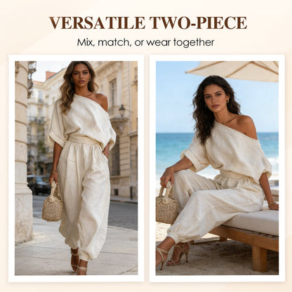 Ensemble pour femme avec haut asymétrique à une épaule et pantalon