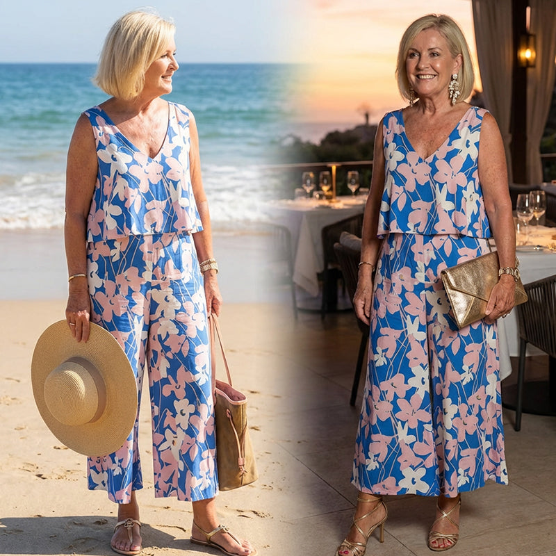 Ensemble 2 pièces haut et pantalon à imprimé floral