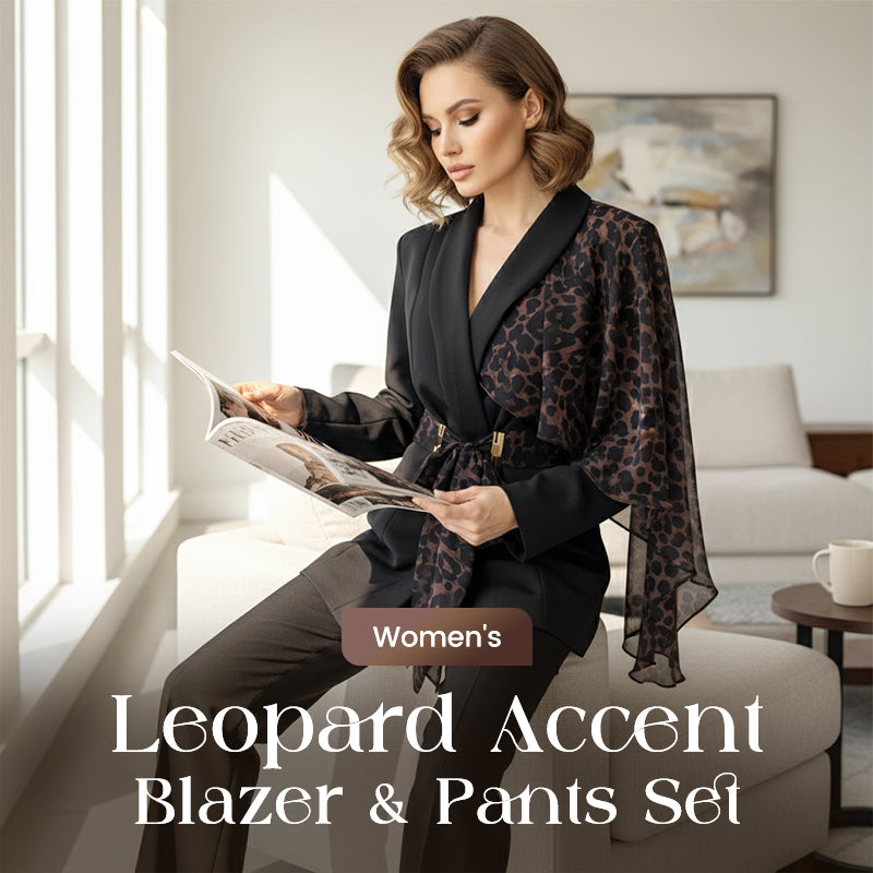 Ensemble blazer avec accent léopard et pantalon pour femme