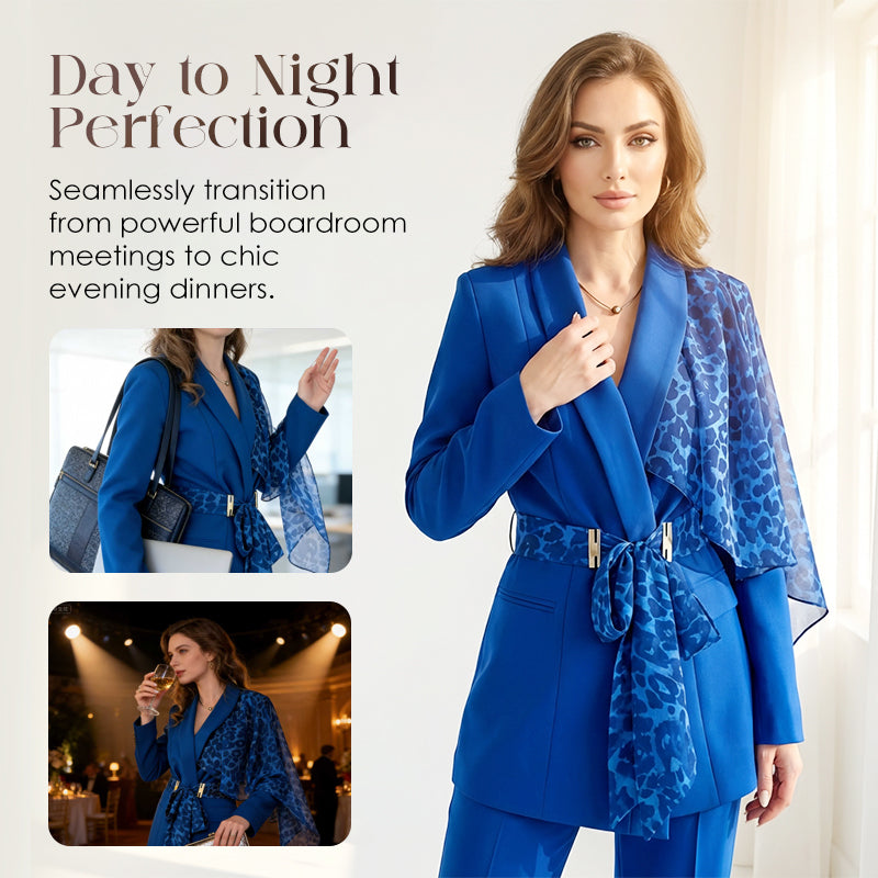 Ensemble blazer avec accent léopard et pantalon pour femme