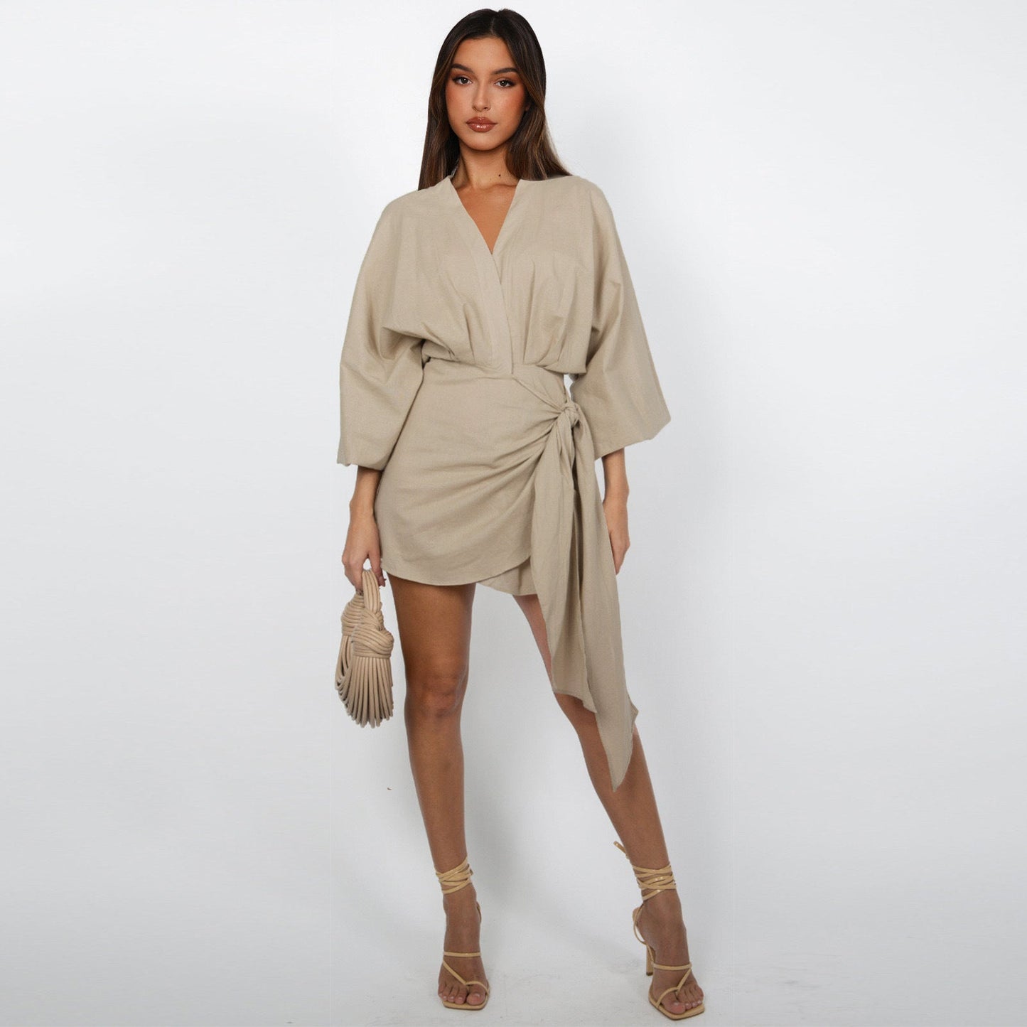 Robe portefeuille à col en V pour femme