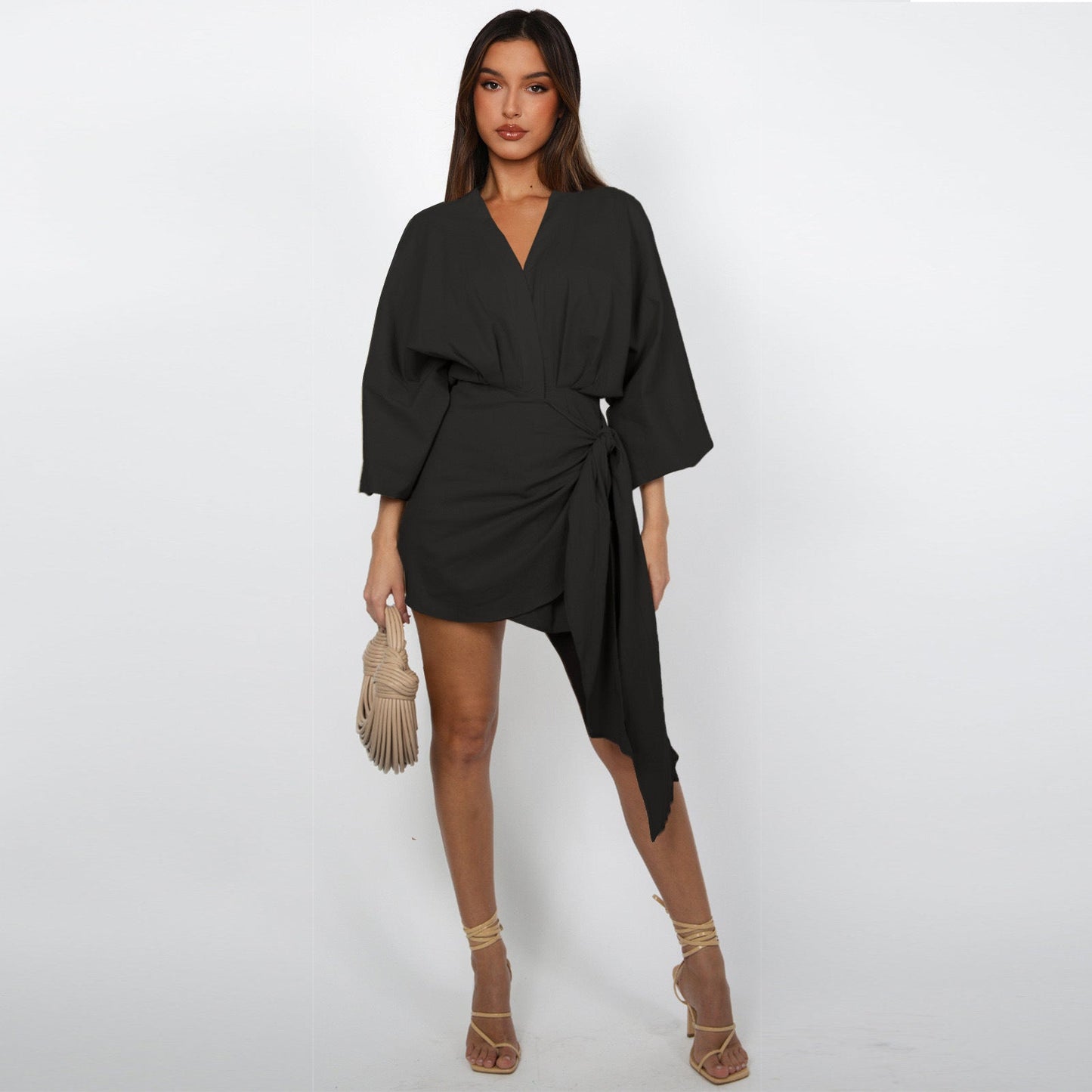 Robe portefeuille à col en V pour femme