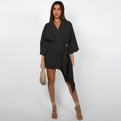 Robe portefeuille à col en V pour femme