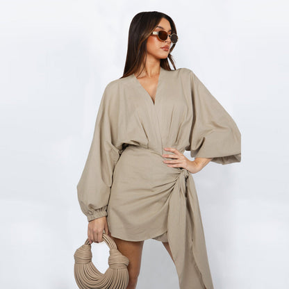 Robe portefeuille à col en V pour femme