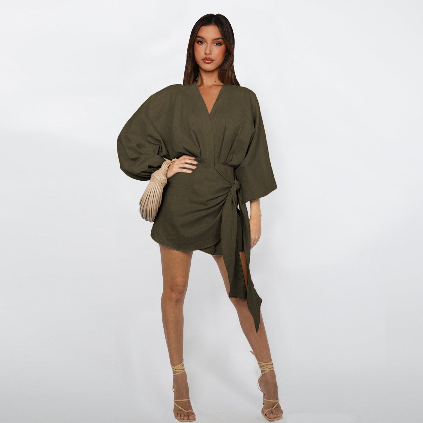 Robe portefeuille à col en V pour femme