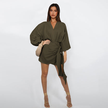 Robe portefeuille à col en V pour femme
