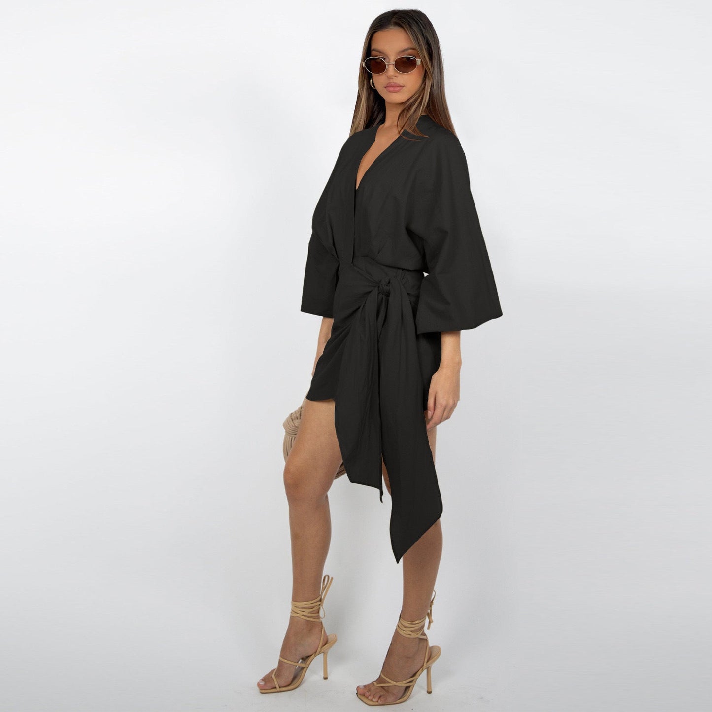 Robe portefeuille à col en V pour femme