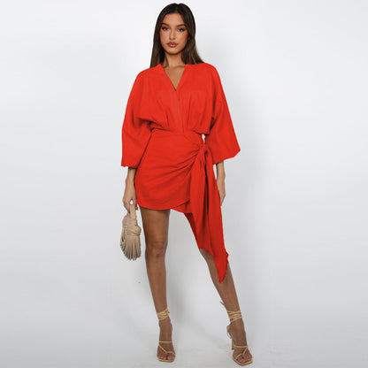 Robe portefeuille à col en V pour femme