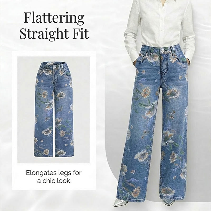 💎 -50% SUR LE JEAN DROIT FLEURI ! 💎 Coupe Flatteuse, Denim Premium & Style Romantique