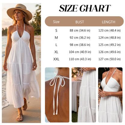 👗 60% DE RÉDUCTION! 🌸 Robe Maxi À Étages Col Licou Dos Nu – Fluide, Imprimé Tendance & Parfaite pour l'Été ☀️