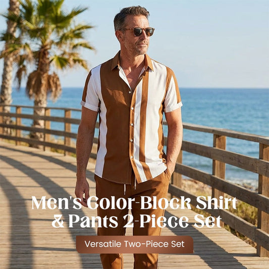 💎 50% DE RÉDUCTION ! 💎 Ensemble Chemise & Pantalon Color Block pour Homme – Coupe Décontractée, Polyester Respirant & Design Moderne