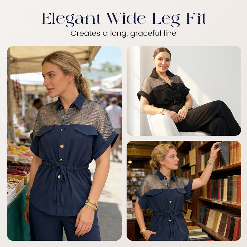 Ensemble 2 pièces pour femme : haut et pantalon en maille patchwork