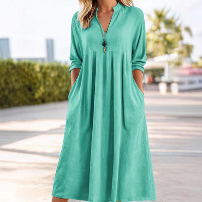 💎 60% DE RÉDUCTION ! 💎 Robe Midi Casual Femme Col V – Poches Pratiques, Tissu Respirant & Coupe Empire Flattante 🌸✨