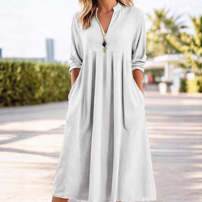 💎 60% DE RÉDUCTION ! 💎 Robe Midi Casual Femme Col V – Poches Pratiques, Tissu Respirant & Coupe Empire Flattante 🌸✨