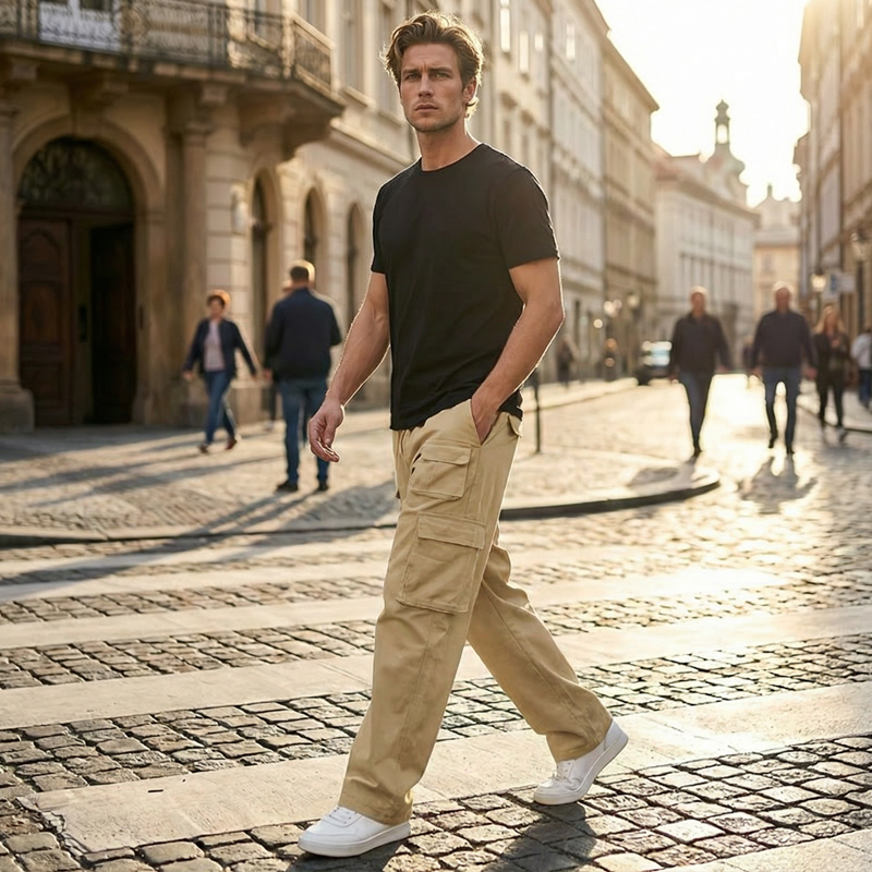 Pantalon cargo droit multi-poches pour homme