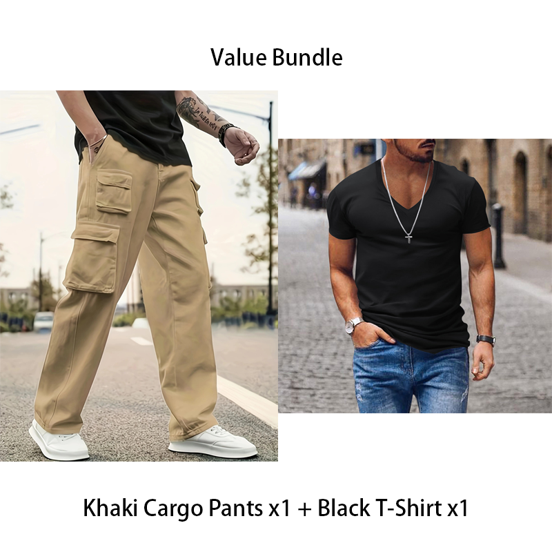 Pantalon cargo droit multi-poches pour homme