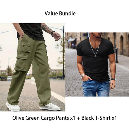 Pantalon cargo droit multi-poches pour homme