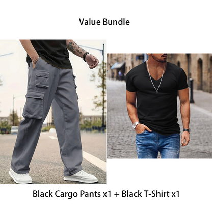 Pantalon cargo droit multi-poches pour homme