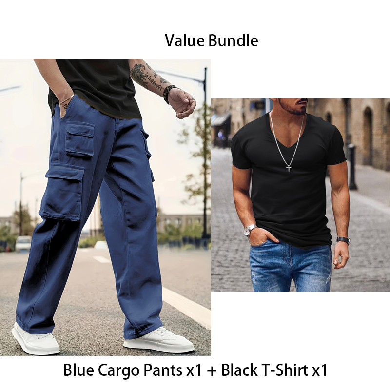 Pantalon cargo droit multi-poches pour homme