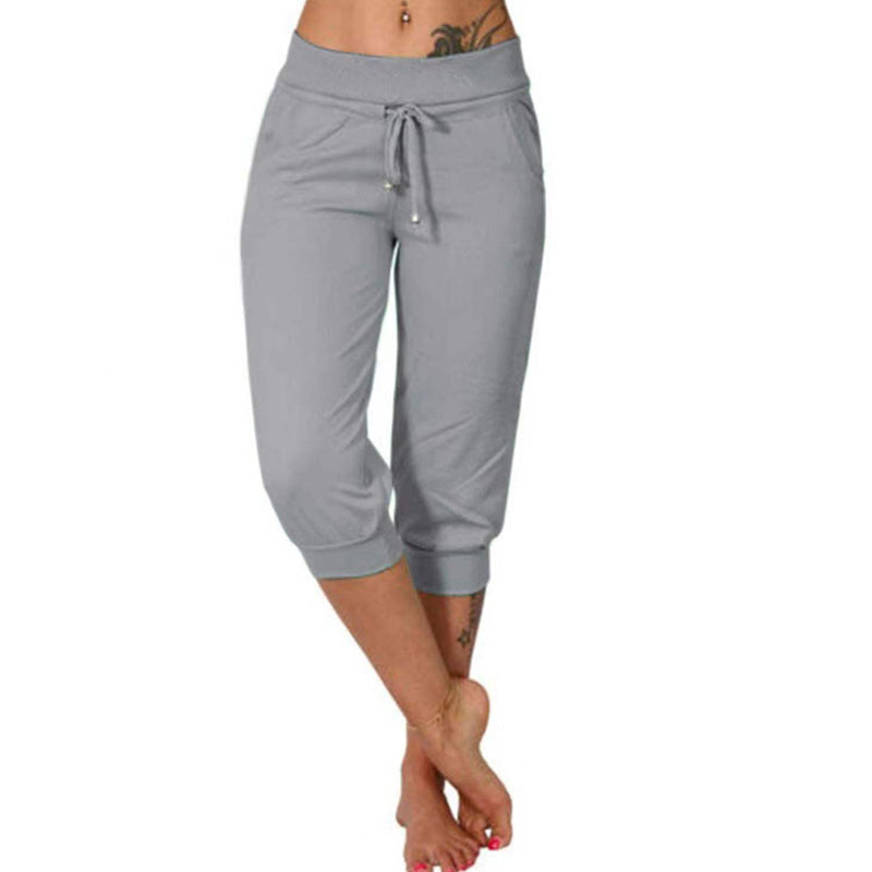 Pantalon de Jogging 3/4 Taille Haute - Coupe Ajustée avec Cordon de Serrage & Poches